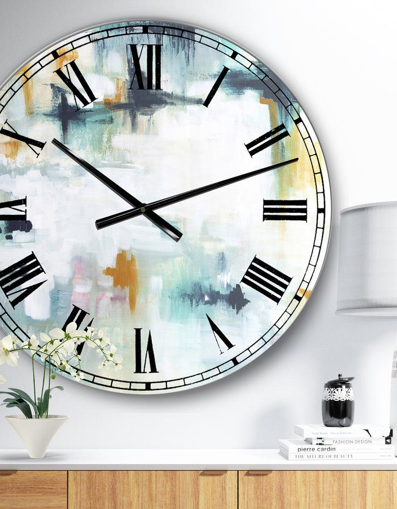 designq Teal And White Composition - Large Modern Wall Clock