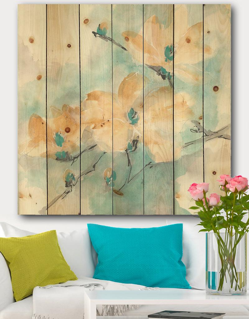 designq Teal Buds II - Cabin & Lodge Print on Natural Pine Wood