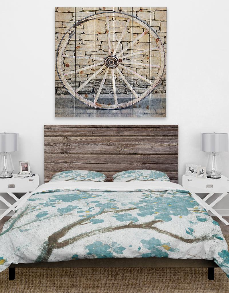 Designq Teal Cherry Blossoms I - Farmhouse Duvet Cover Set