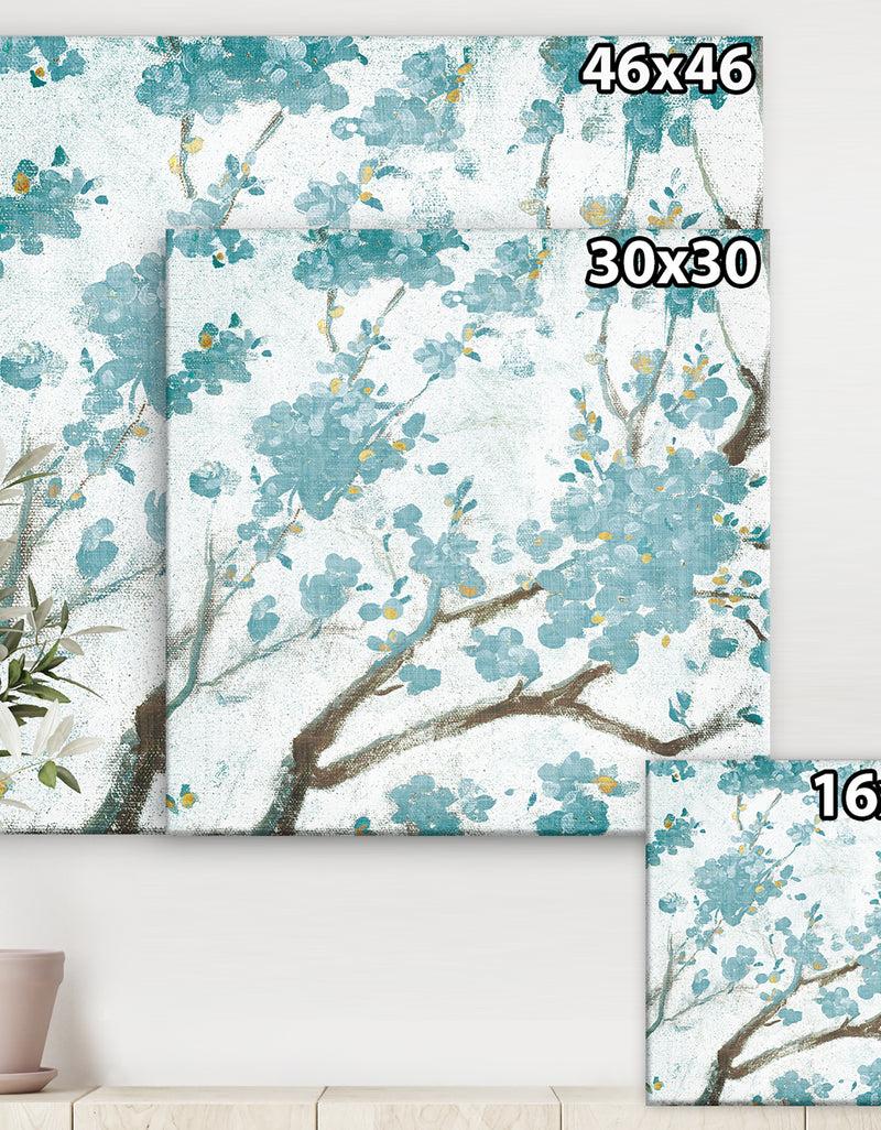 Designq Teal Cherry Blossoms I - Traditional Floral Canvas Artwork
