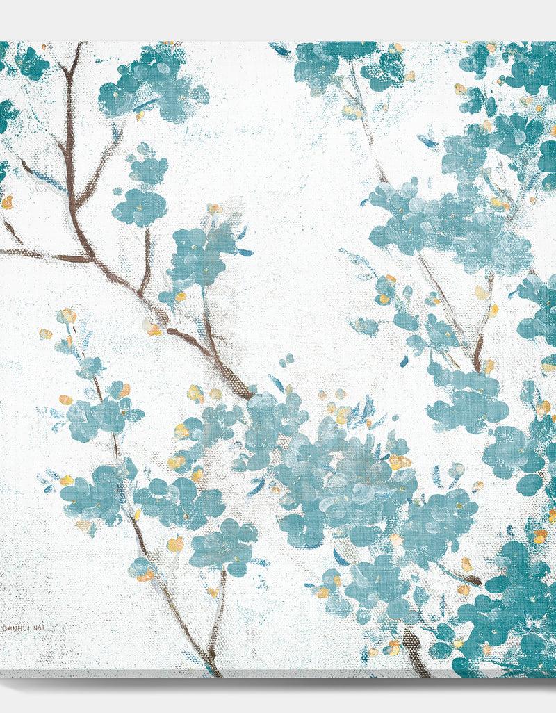 Designq Teal Cherry Blossoms II - Traditional Floral Canvas Art