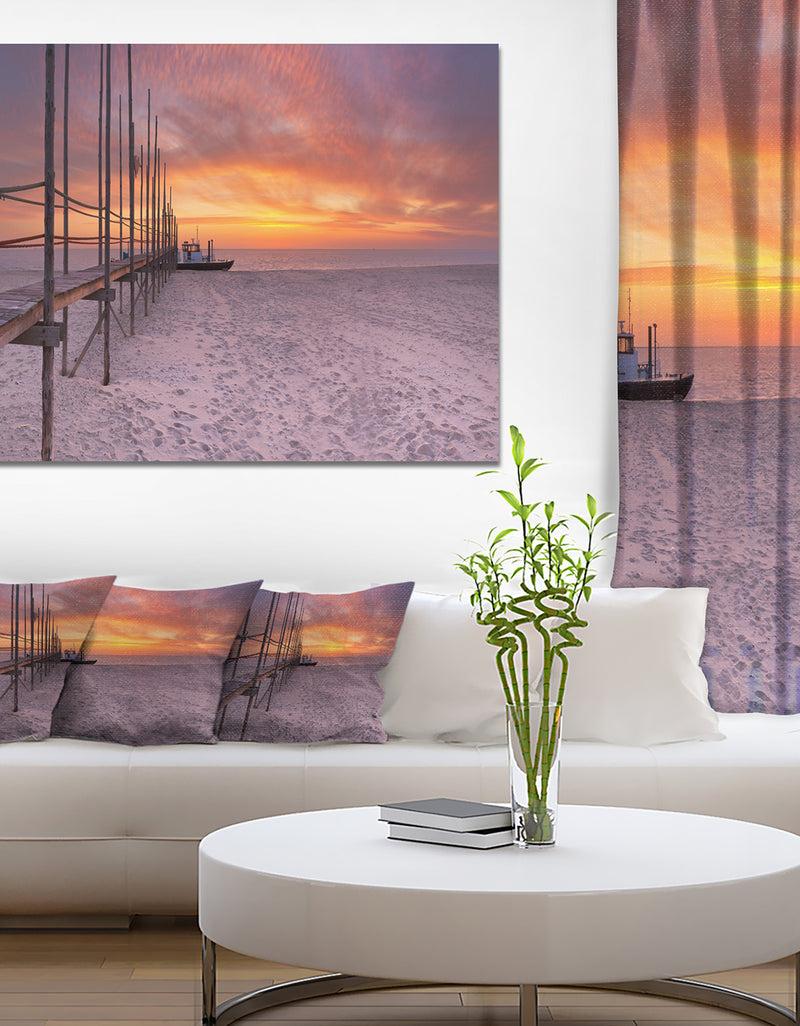 designq Texel Island Seaside Jetty Panorama - Modern Seashore Canvas Wall Art