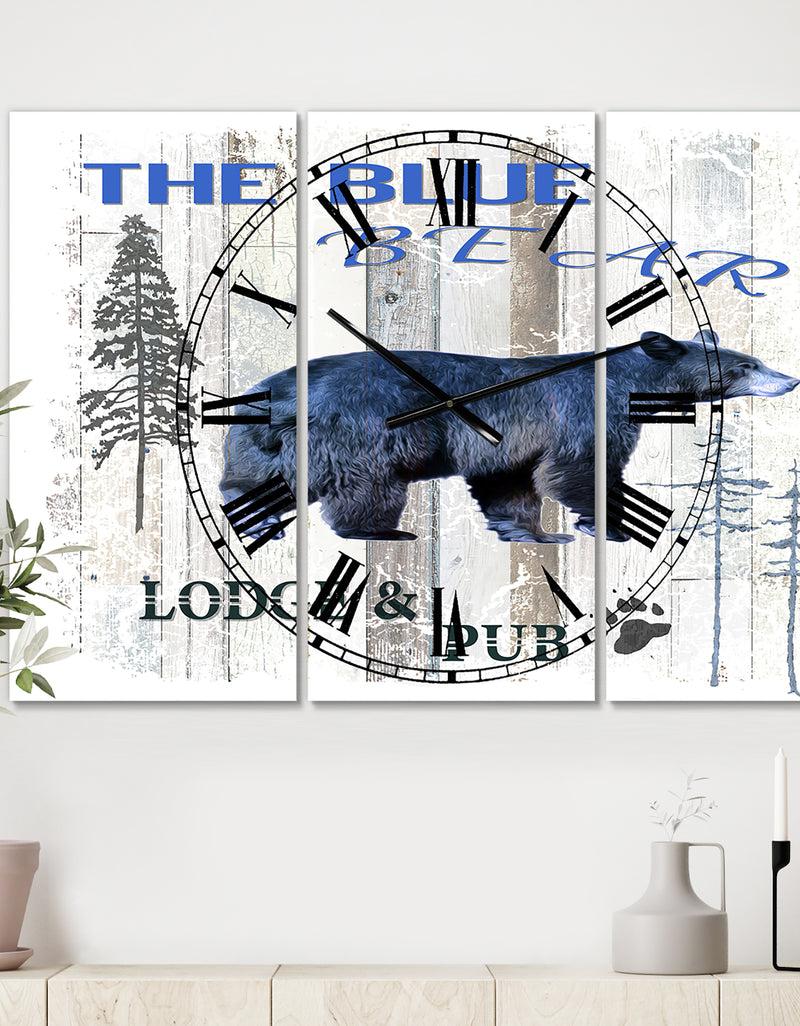 designq The Blue Bear - Large Cottage Wall Clock - 3 Panels