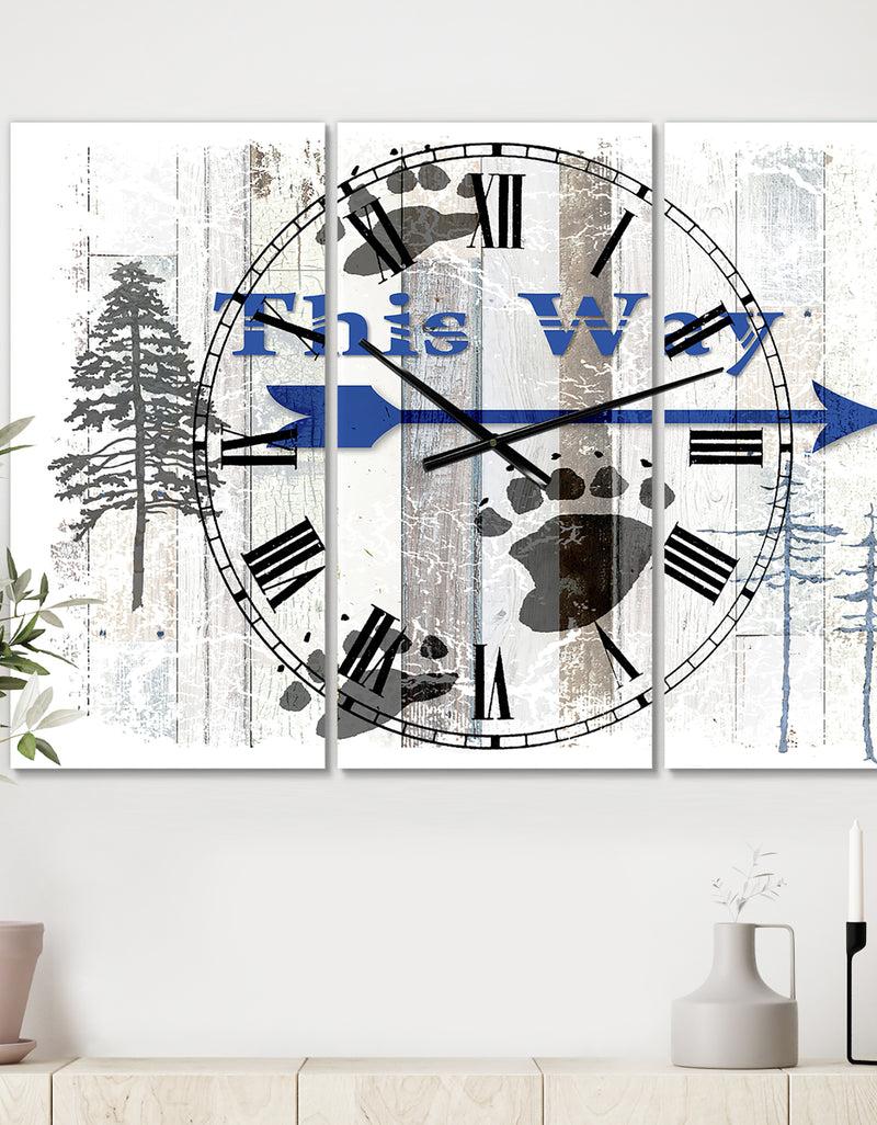 designq The Blue Moose - This Way II - Large Cottage Wall Clock - 3 Panels