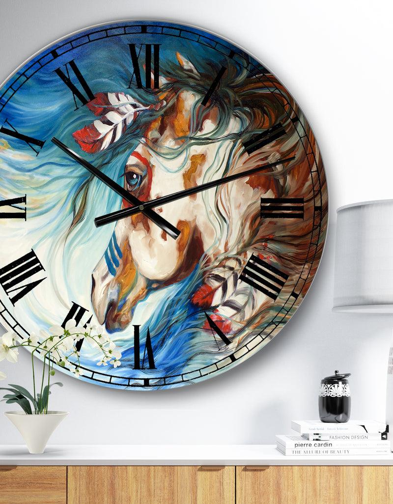 designq The Drifter Indian War Horse - Large Cottage Wall Clock