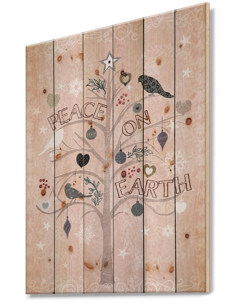 Designq The Embellished Christmas Tree Peace On Earth - Print On Natural Pine Wood