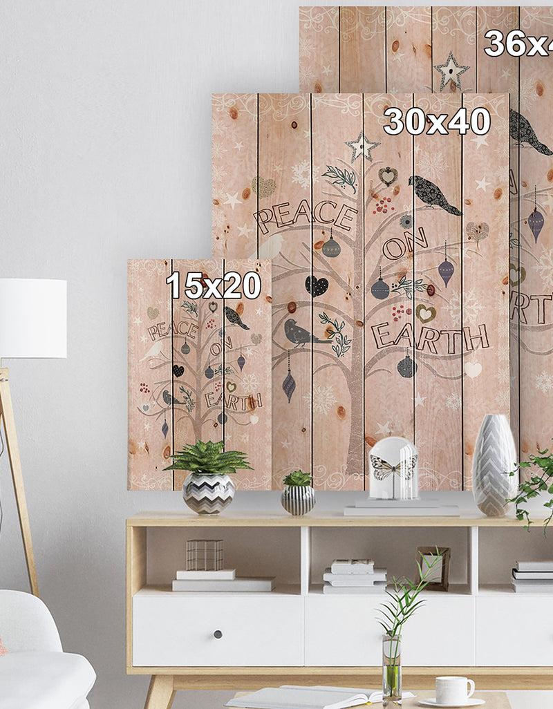 Designq The Embellished Christmas Tree Peace On Earth - Print On Natural Pine Wood