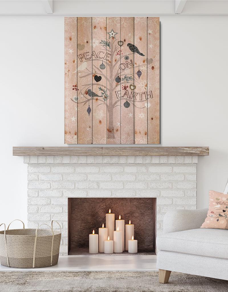 designq The Embellished Christmas Tree Peace on Earth - Print on Natural Pine Wood
