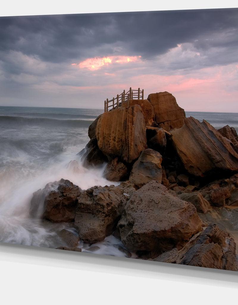 Designq The Fantasy Island With Large Rocks - Contemporary Seascape Art Canvas