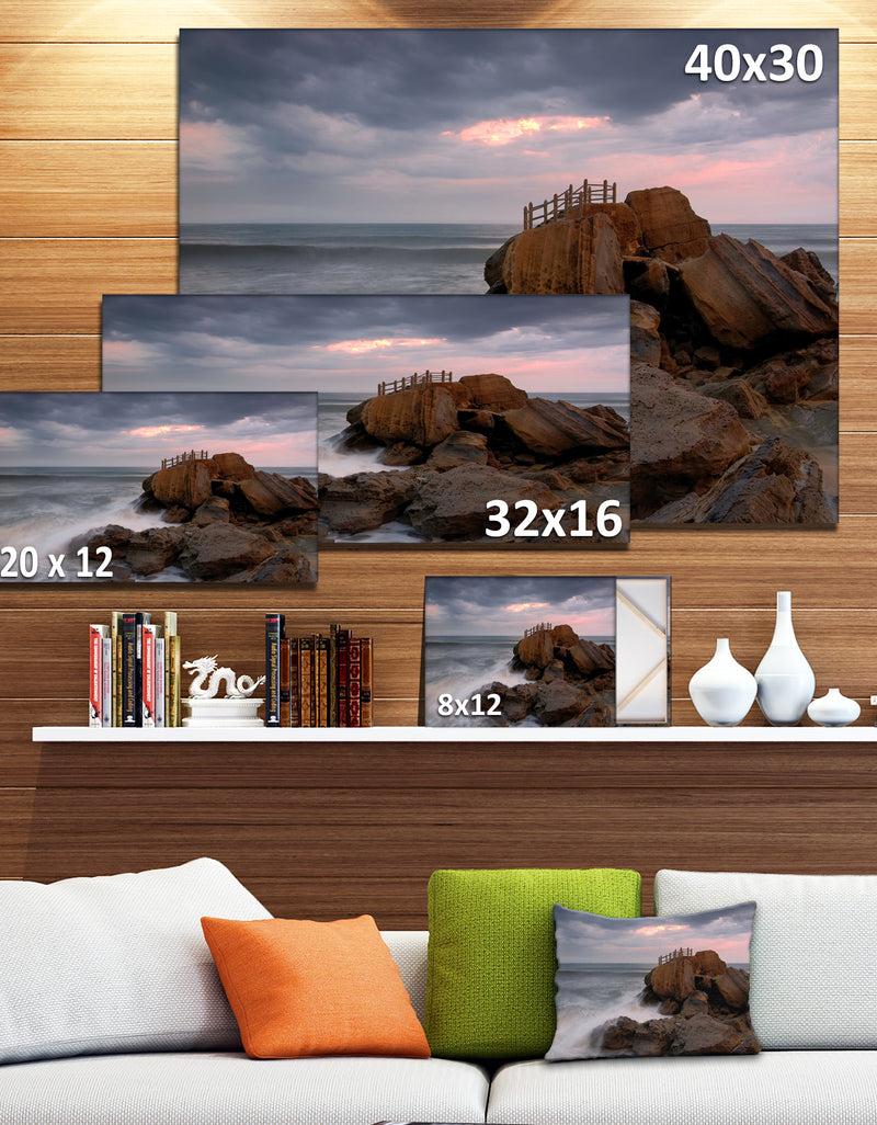 Designq The Fantasy Island With Large Rocks - Contemporary Seascape Art Canvas