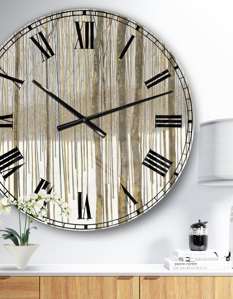designq The Gray Barn Jartop 'Forest in Winter Gold - Cabin and Lodge Oversized Metal Clock