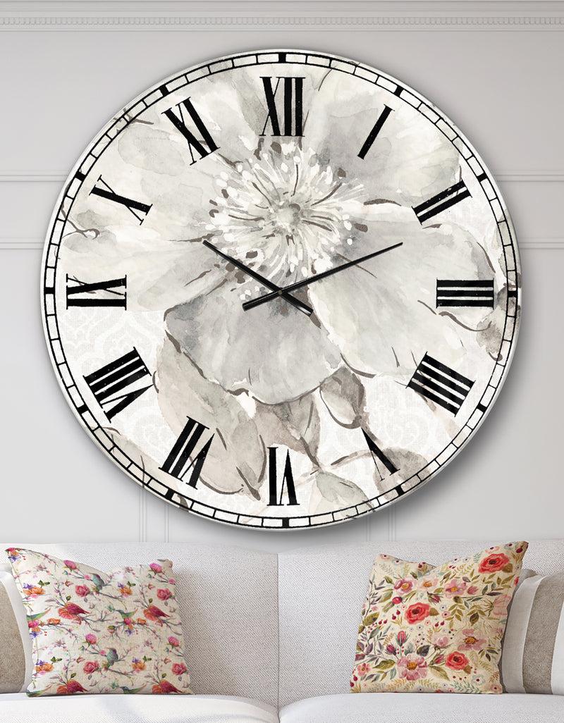 designq The Gray Barn Jartop 'Indigold Grey Peonies II - Farmhouse Oversized Metal Clock