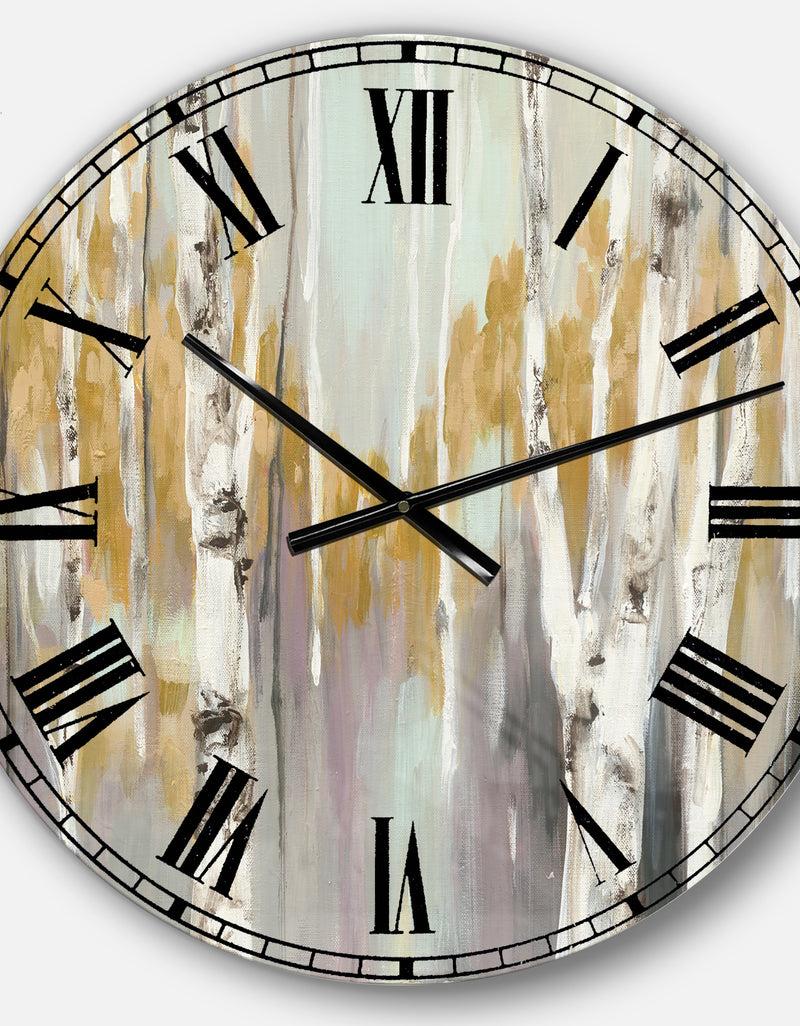 Designq The Gray Barn Jartop 'Silver And Yellow Birch Forest II - Oversized Metal Clock