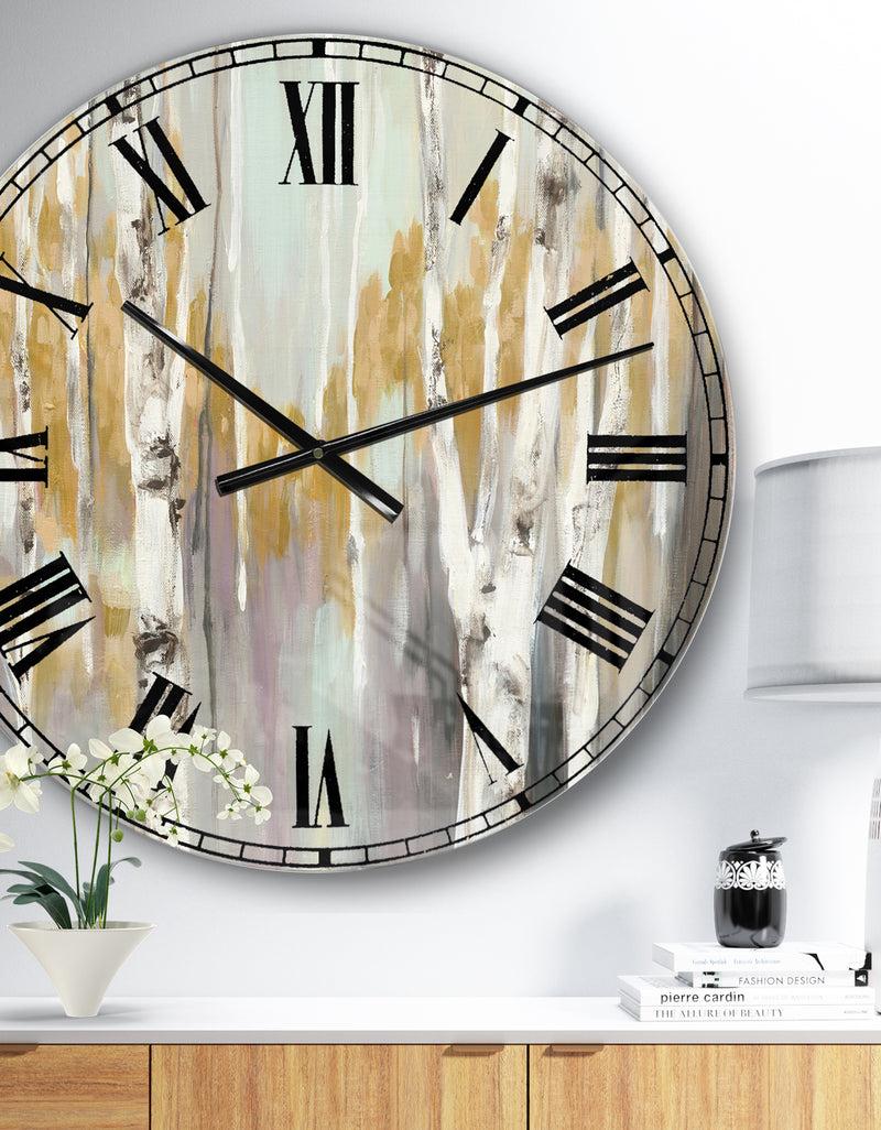 designq The Gray Barn Jartop 'Silver and Yellow Birch Forest II - Oversized Metal Clock