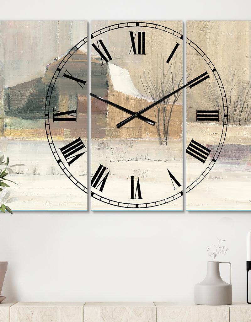 designq The Gray Barn Jartop 'Winter on the Farmhouse - 3-panel Oversized Metal Clock