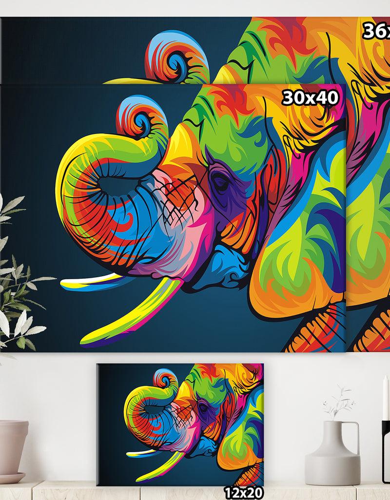 Designq The Happy Rainbow Elephant - Modern & Contemporary Canvas Art Print