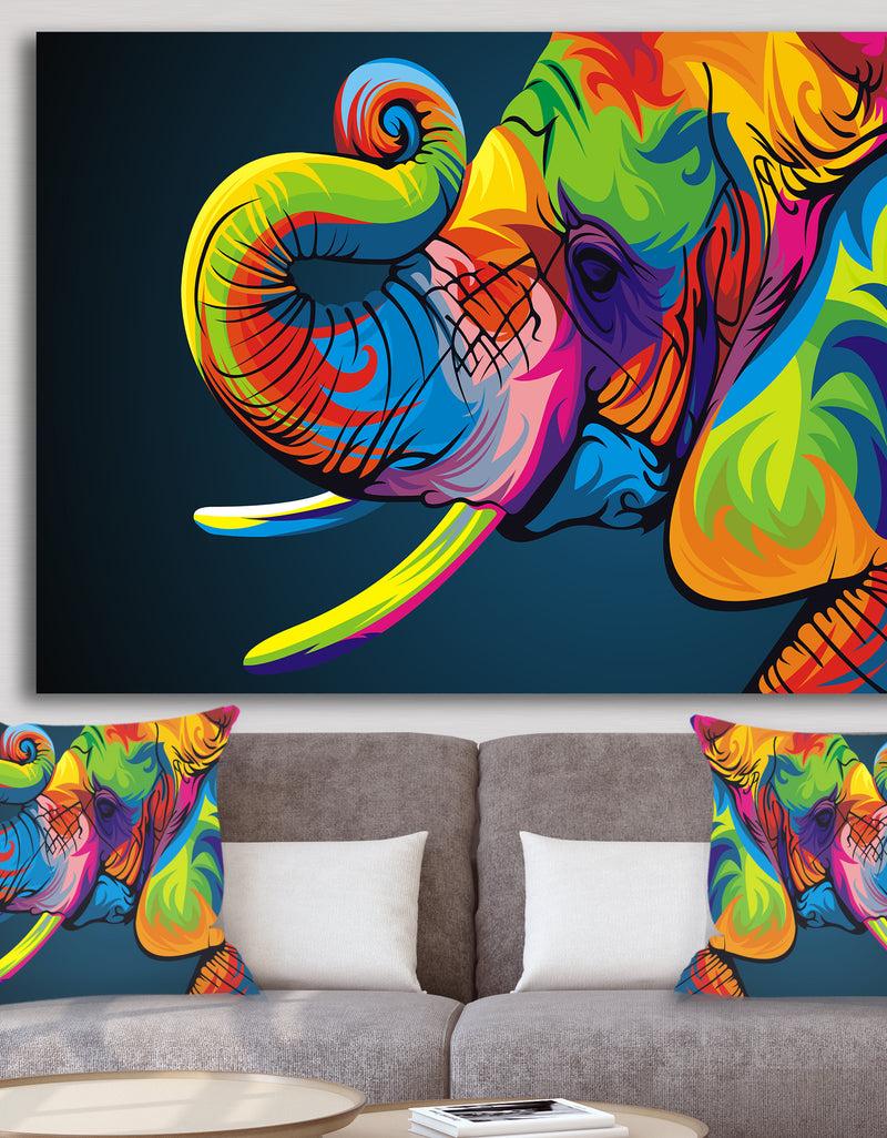 designq The Happy Rainbow Elephant - Modern & Contemporary Canvas Art Print