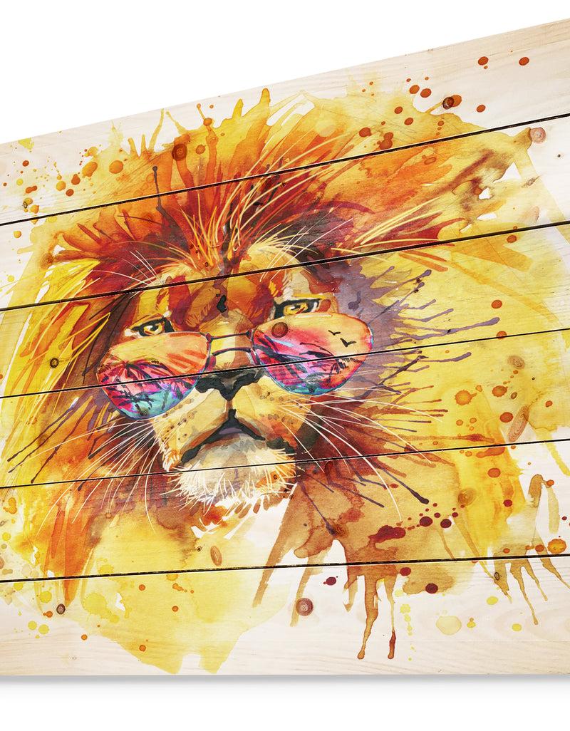 Designq The King Watching - Animal Art Print On Natural Pine Wood