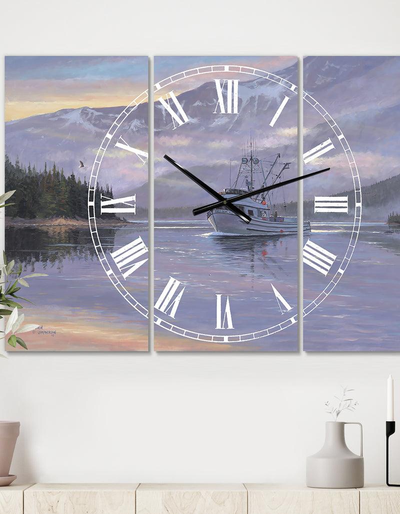 designq The Last Frontier - Oversized Traditional Wall Clock - 3 Panels