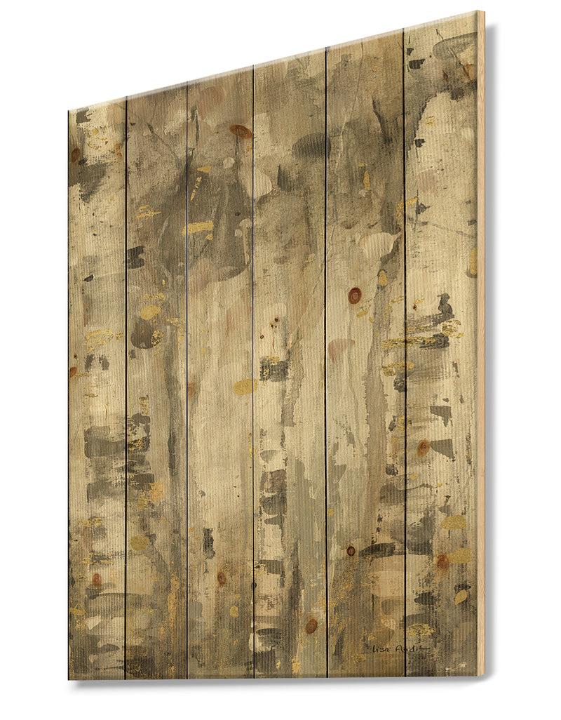 Designq The Modern Grey Forest II - Farmhouse Print On Natural Pine Wood