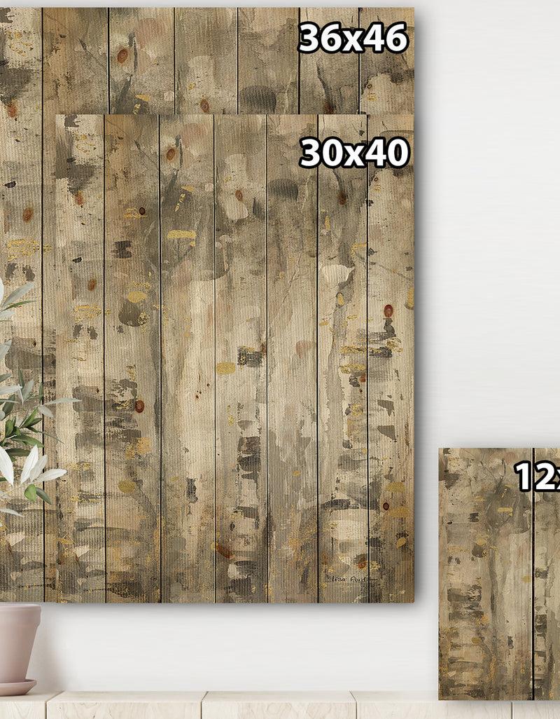 Designq The Modern Grey Forest II - Farmhouse Print On Natural Pine Wood