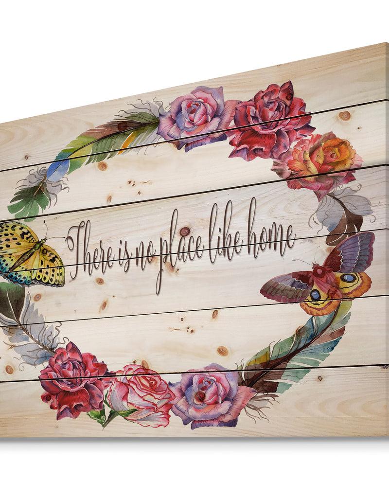 Designq There Is No Place Like Home. Floral - Textual Entrance Art On Wood Wall Art