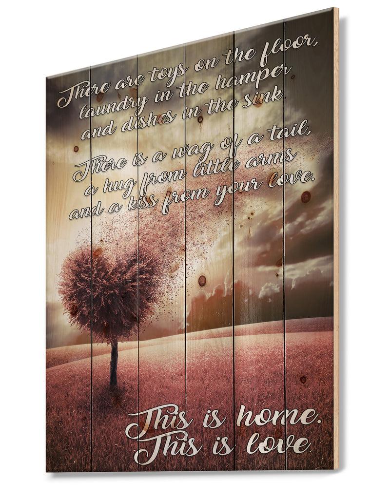 Designq There Toys On The Floor. Pink Tree Heart Landscape - Textual Entrance Art On Wood Wall Art