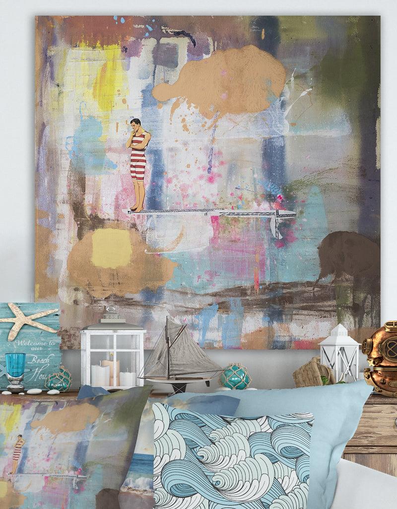 designq Thinking Swimmer in Abstract Colorfields - Nautical & Coastal Canvas Wall Art