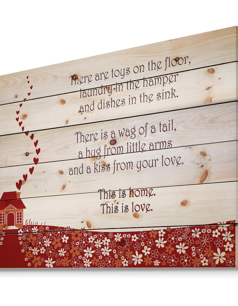 Designq This Is Home. This Is Love. Red Heart House - Textual Entrance Art On Wood Wall Art