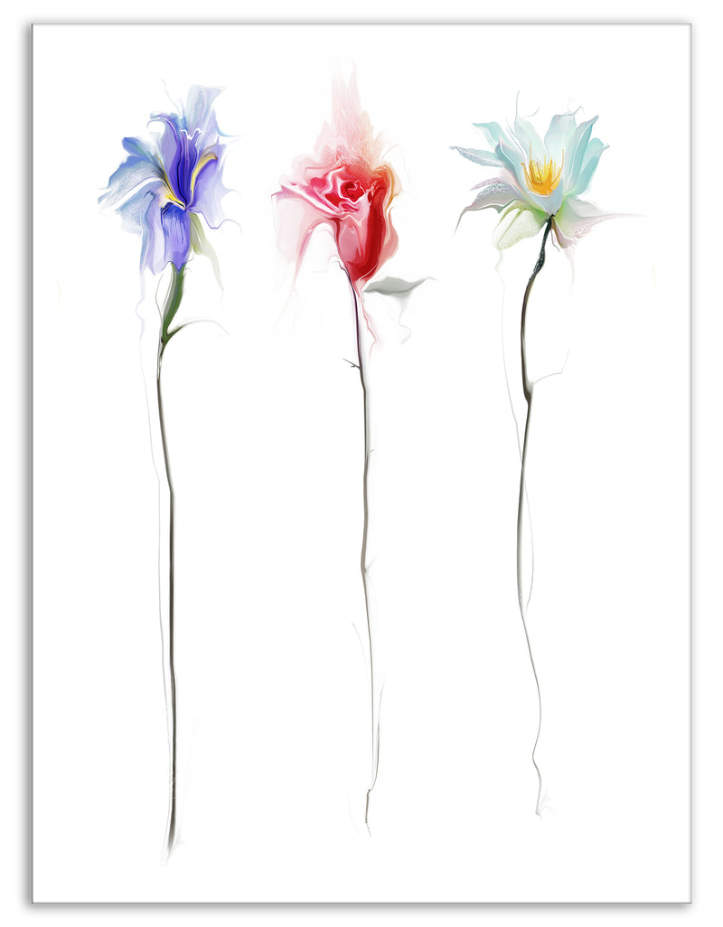Designq Three Flowers - Floral Digital Canvas Art Print