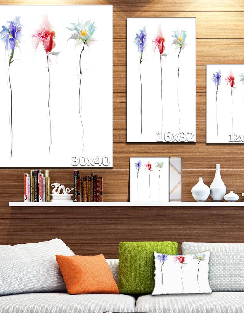 Designq Three Flowers - Floral Digital Canvas Art Print