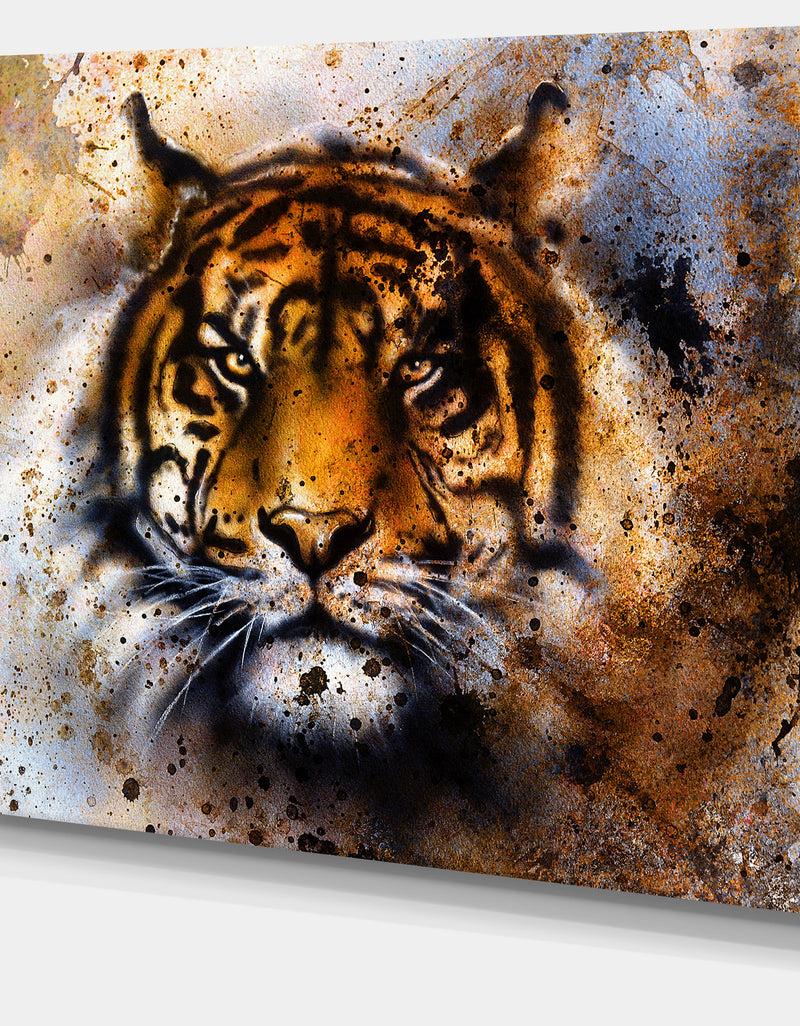 Designq Tiger Collage With Rust Design - Animal Digital Art Canvas Print