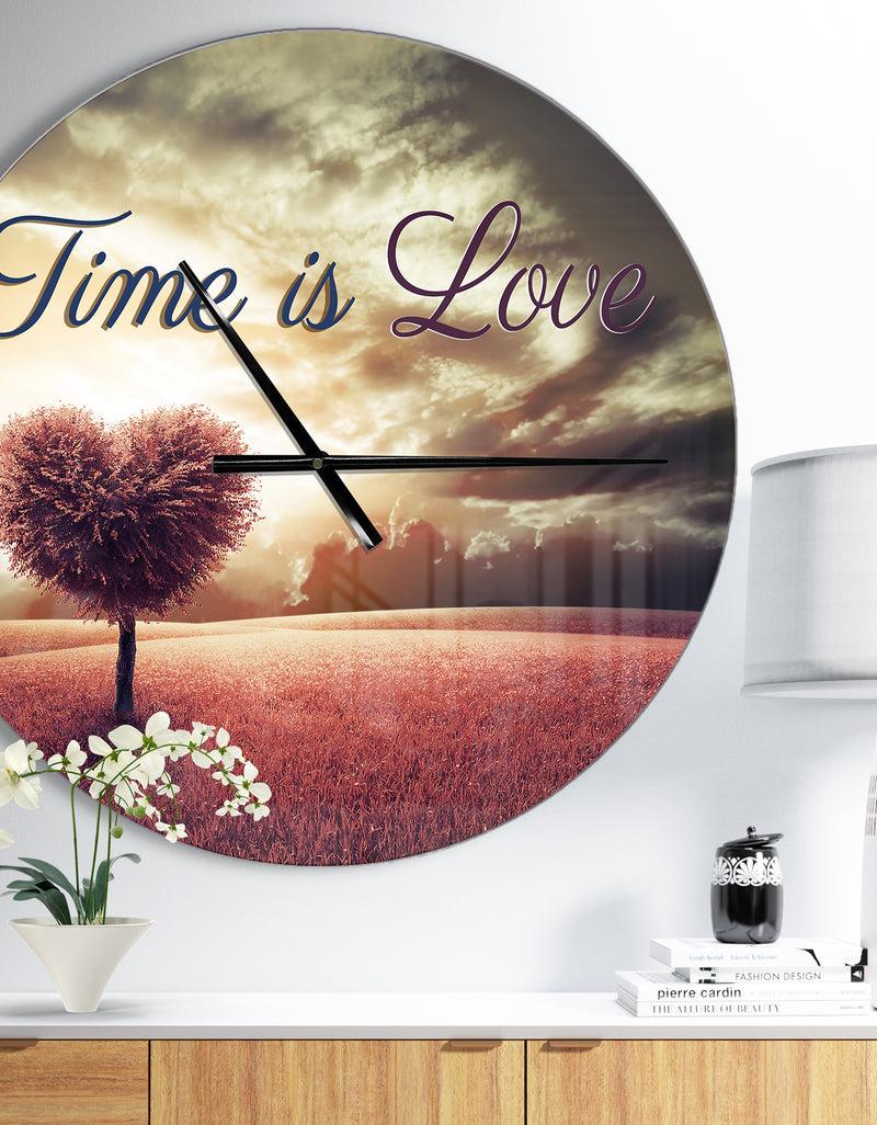 designq Time is Love Pink Heart Tree - Oversized Quote Wall CLock