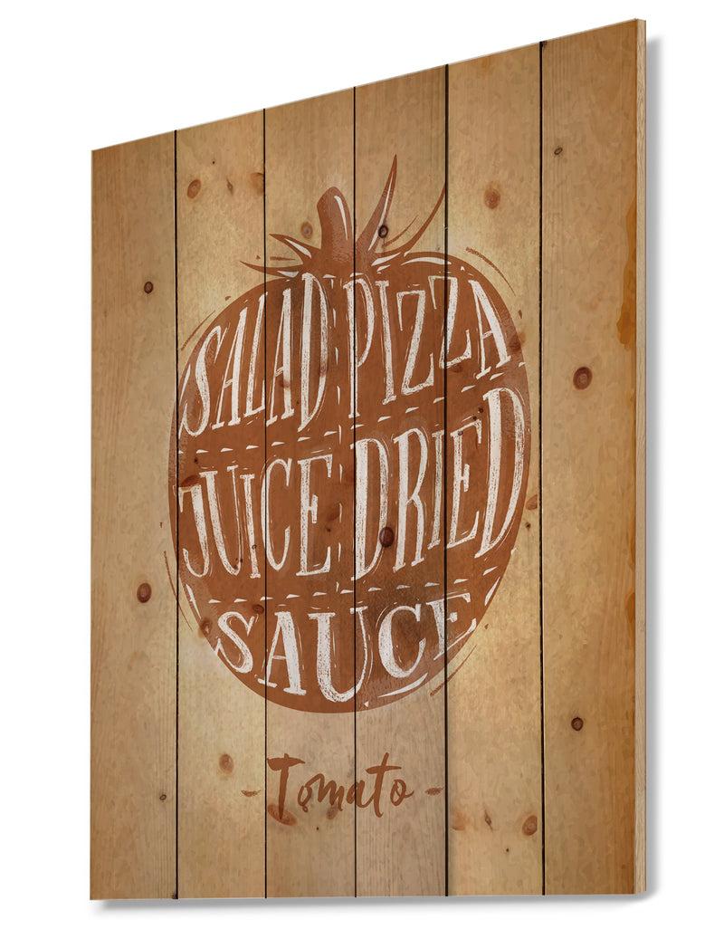 Designq Tomato Cutting Scheme Craft - Farmhouse Food Painting Print On Natural Pine Wood