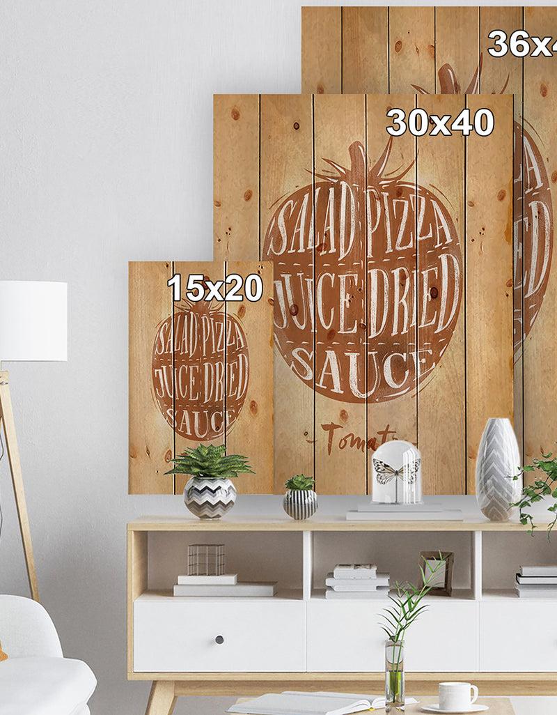 Designq Tomato Cutting Scheme Craft - Farmhouse Food Painting Print On Natural Pine Wood
