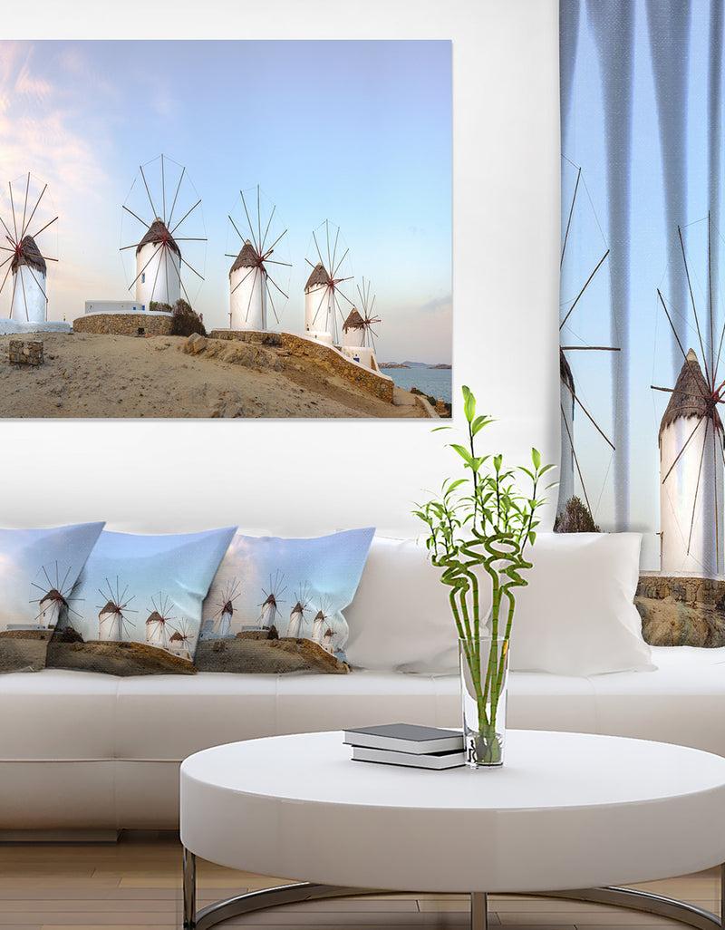 designq Traditional Greek Windmills Panorama - Landscape Art Canvas Print