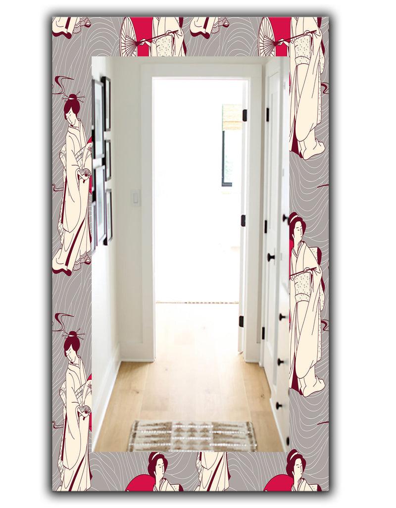 Designq Traditional Japanese Geisha - Bohemian And Eclectic Mirror - Frameless Vanity Mirror