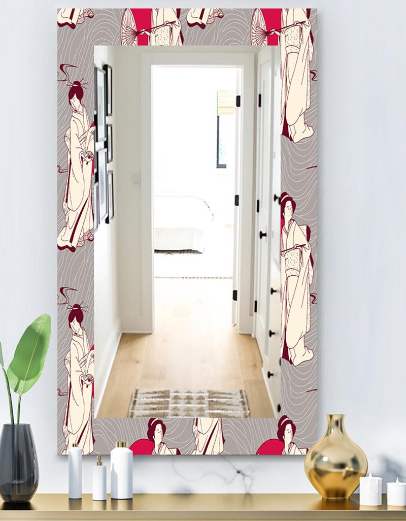 designq Traditional Japanese Geisha - Bohemian and Eclectic Mirror - Frameless Vanity Mirror