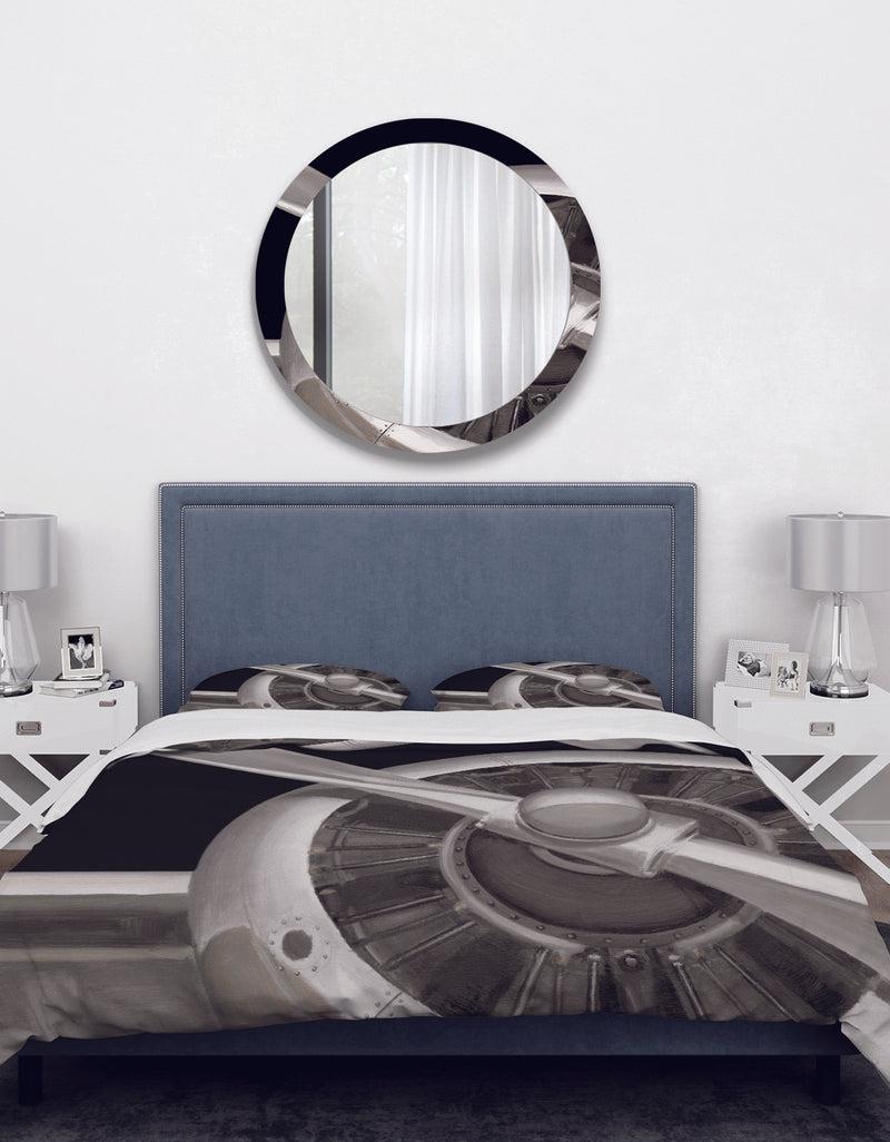 Designq Travel By Air Grey Plane - Traditional Duvet Cover Set