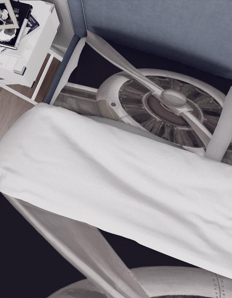 Designq Travel By Air Grey Plane - Traditional Duvet Cover Set