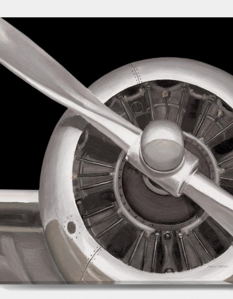 Designq Travel By Air Grey Plane - Vintage Transportation Premium Canvas Wall Art