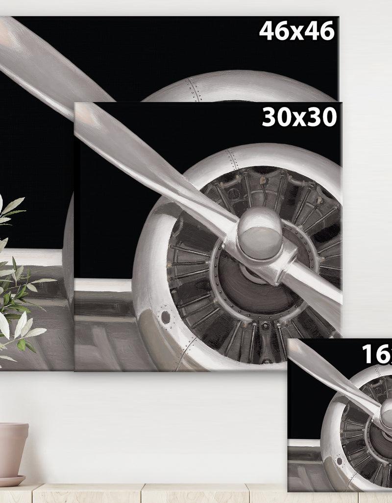 Designq Travel By Air Grey Plane - Vintage Transportation Premium Canvas Wall Art