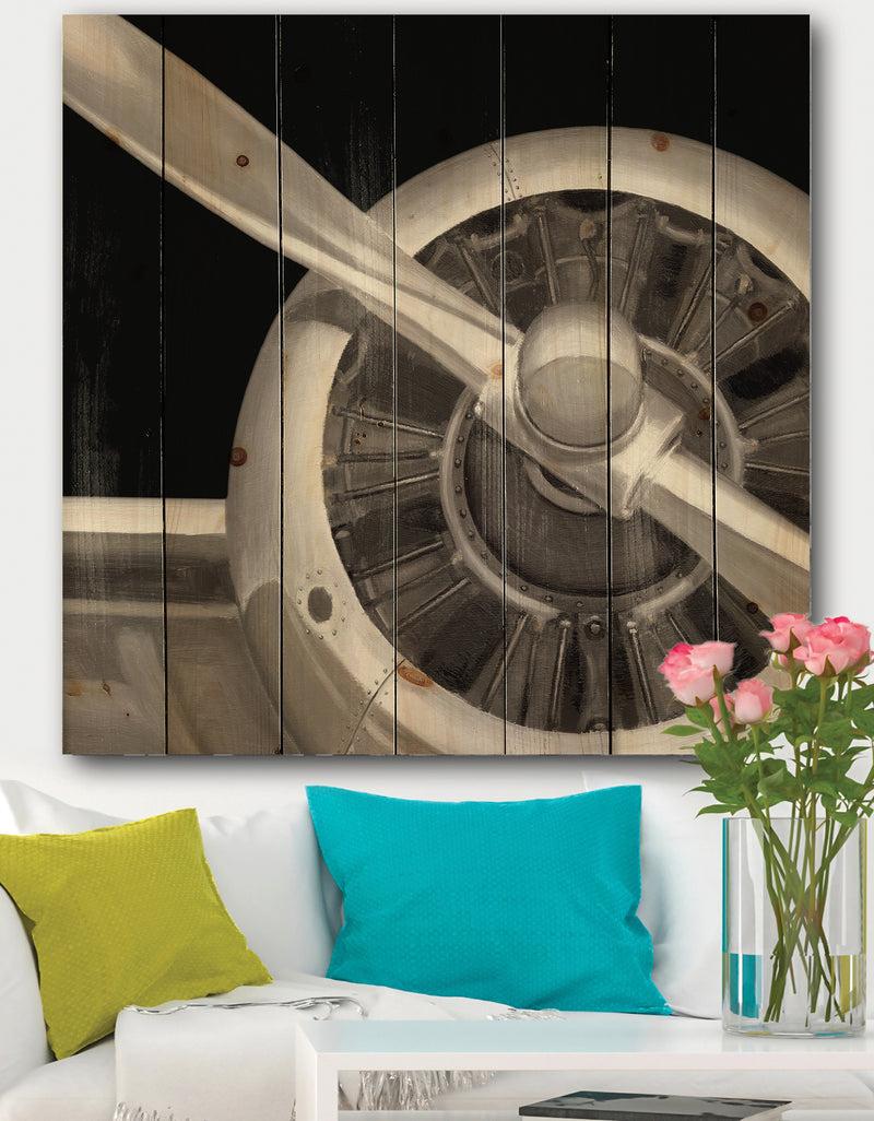 designq Travel by Air Grey Plane - Vintage Transportation Print on Natural Pine Wood