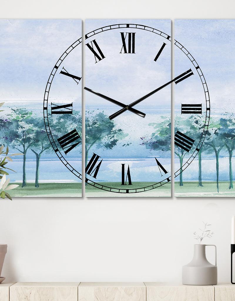 designq Tree Across the Lake - Cottage 3 Panels Large Wall CLock