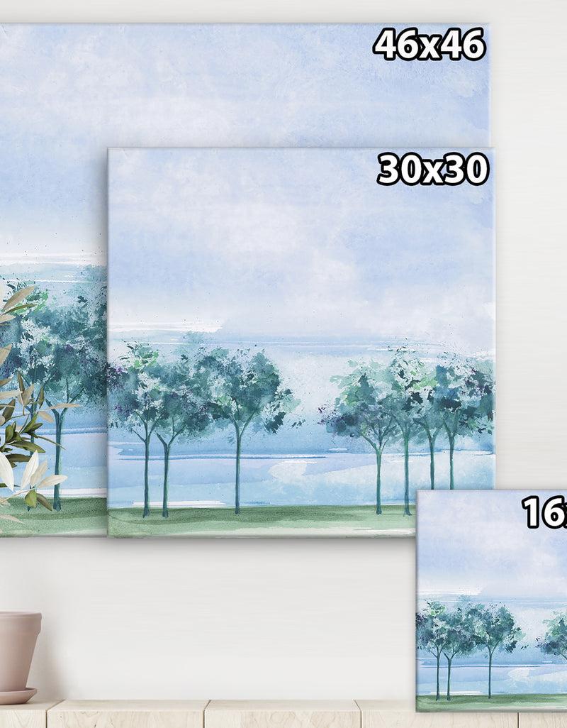Designq Tree Across The Lake - Traditional Premium Canvas Wall Art