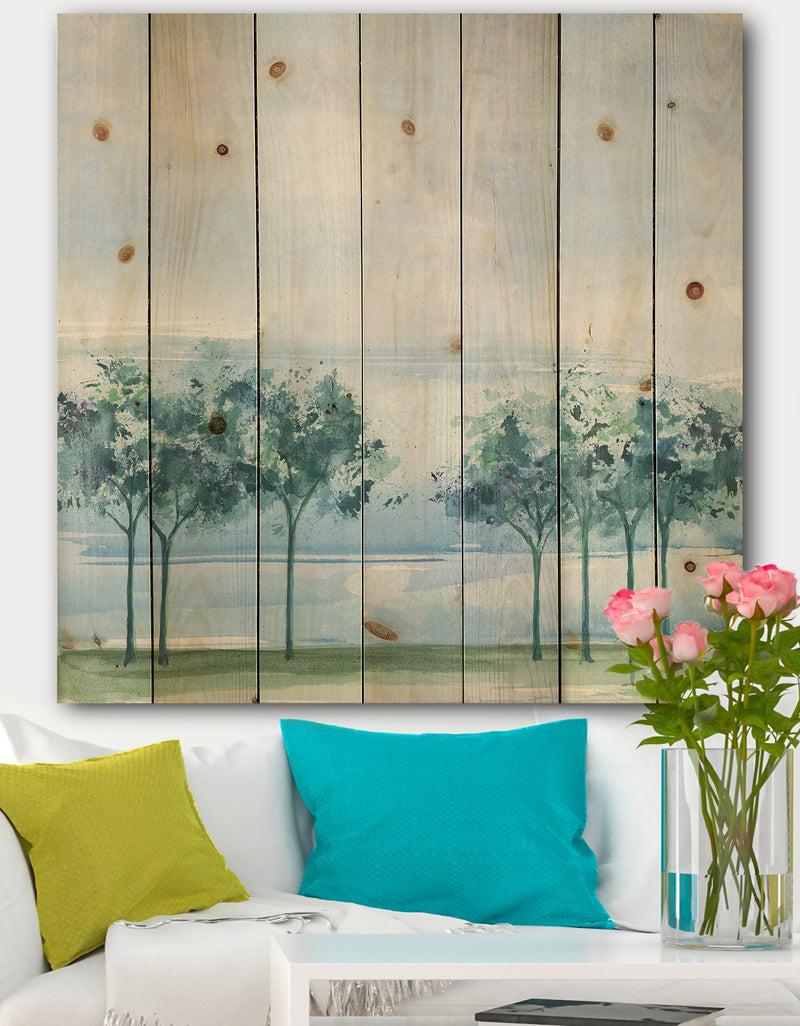 designq Tree Across the Lake - Traditional Print on Natural Pine Wood