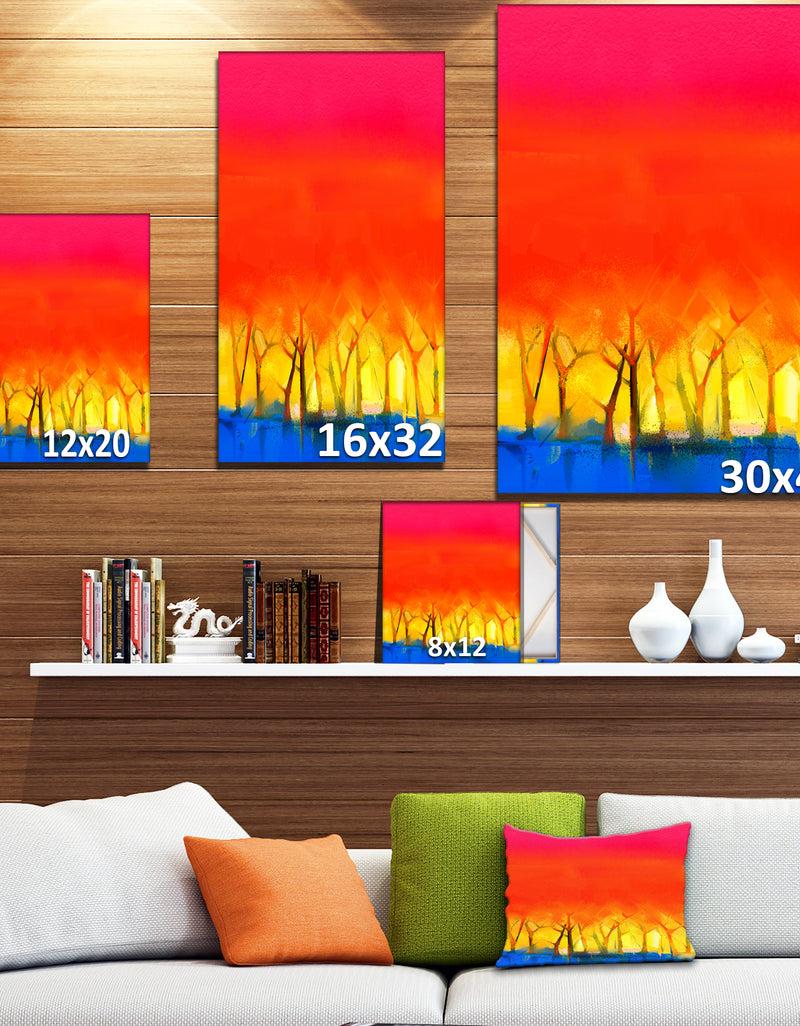Designq Tree And Red Sky Spring Season - Landscapes Painting Print On Wrapped Canvas