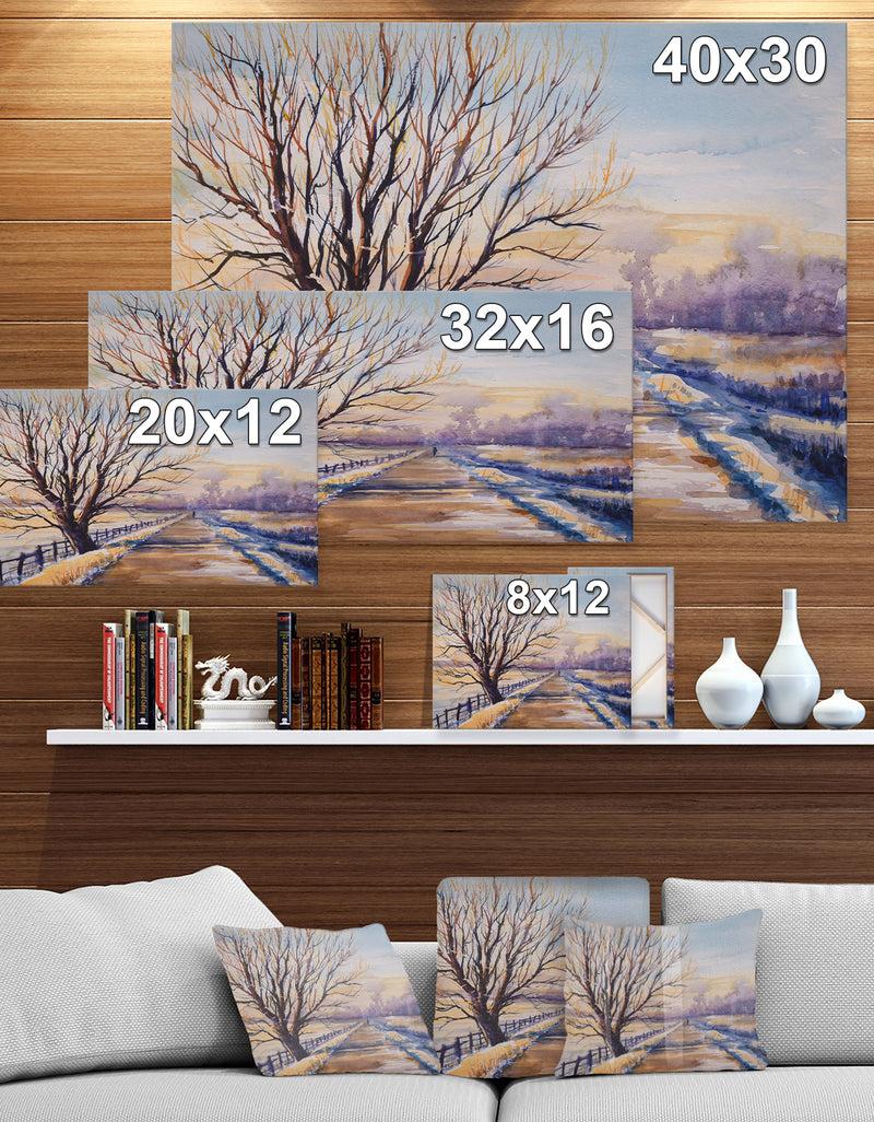 Designq Tree Close To The Road - Landscapes Painting Print On Wrapped Canvas