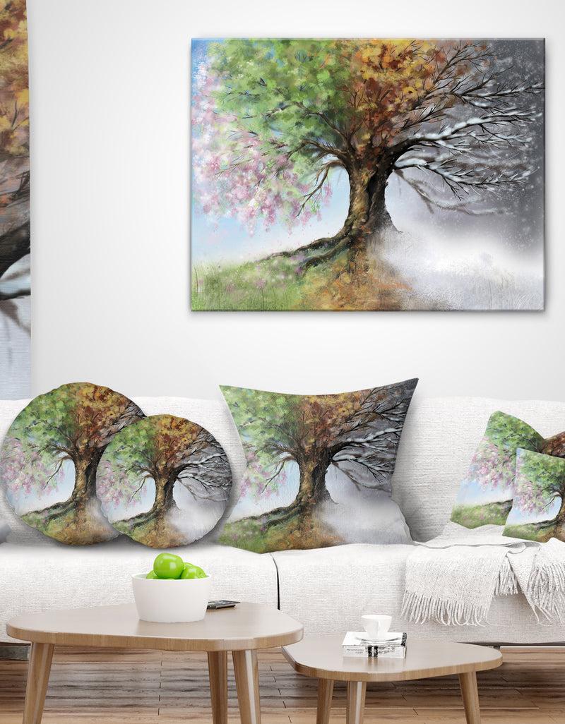 designq Tree with Four Seasons - Tree Painting Throw Pillow
