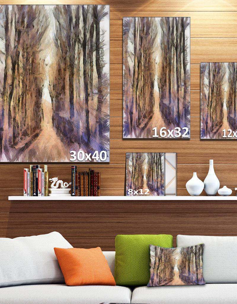 Designq Trees And Road Nature Watercolor - Landscape Canvas Wall Art